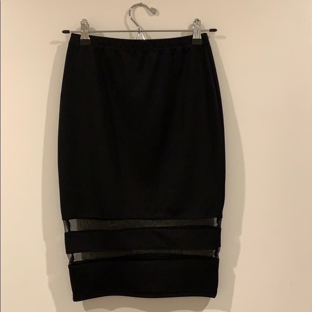 Black tight stretch mesh pencil skirt